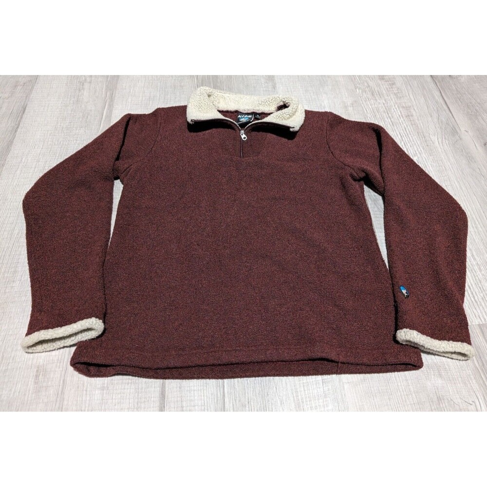 KUHL Alpaca Fleece Sweater Women Size Small Sherpa Collar Burgundy 1/4 Zip